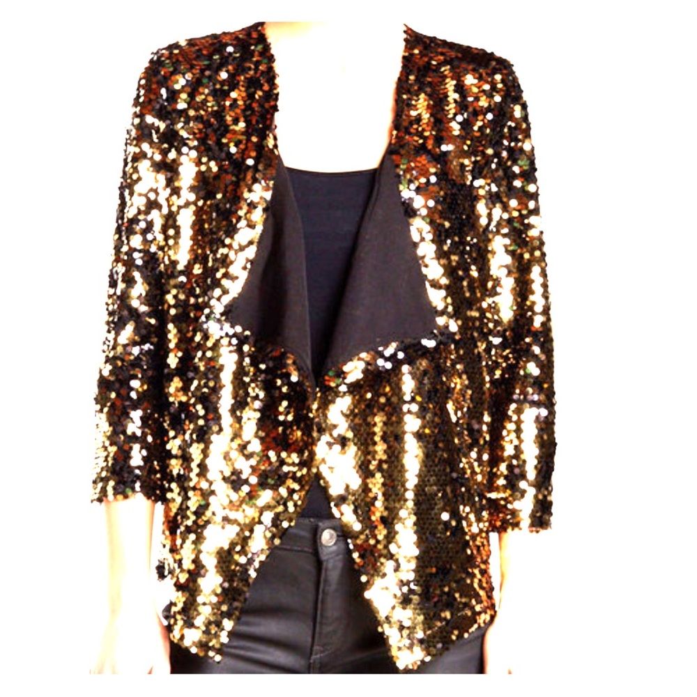 Free Press Gold Sequin Shine Cardigan Jacket (M)